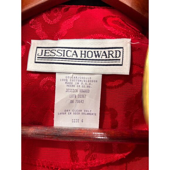 Jessica Howard 1980’s Women’s Red Damask Jacquard Zip Jacket Sz 6 - Picture 5 of 6